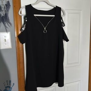 Black Sequined ColdShoulder Tee